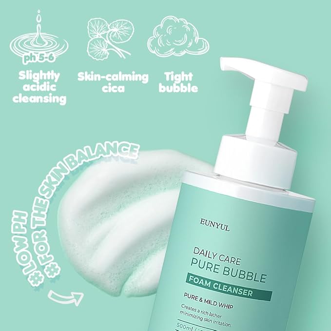 EUNYUL Daily Care Pure Bubble Foam Cleanser 16.9 fl. Oz. pH 5.5 Bubble foam with Pump type & Deep Cleansing