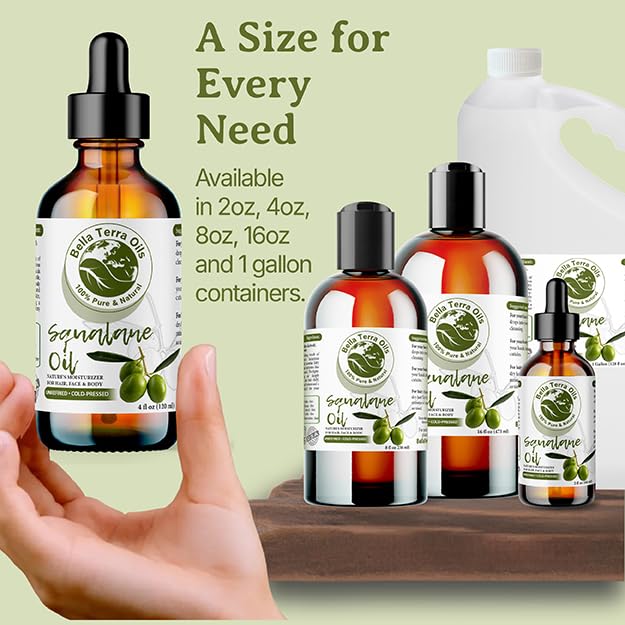 Bella Terra Oils - Organic Squalane Oil Gallon (128oz) - Pure Organic Squalanes Extract, Enriched with E-Vitamins & Omega Fatty Acids, Elevate Your Skin Care Regimen