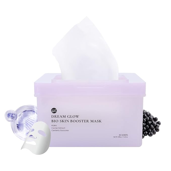 glowiest Dream Glow Bio Skin Booster Sheet Mask (30 Count) – PDRN, Caviar Extract & Centella Exosome, Daily Hydrating & Radiance Boost Mask, Korean Skincare (PDRN + Caviar Extract + Centella Exosome)