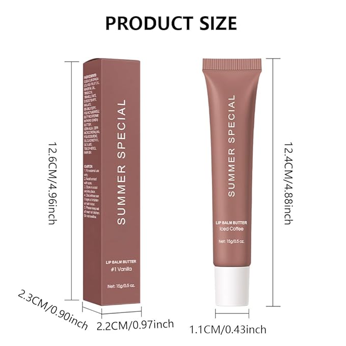 Summer Special Butter Lip Balm – Ultra-Hydrating Lip Care with Shea Butter & Olive Oil, Soothes Dry Lips with Natural Tint & Gloss Effect, Lip Plumper Moisture & Light Lip Stain Finish #3 lced Coffee