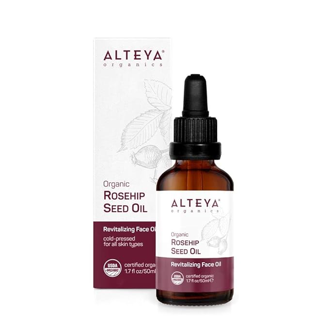 Alteya Rosehip Seed Oil USDA Certified Organic Face Oil, 1.7 Fl Oz/50mL Glass Bottles with Pipette, All-Natural Moisturizer