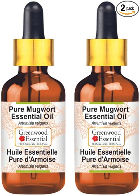 Greenwood Essential Pure Mugwort Essential Oil (Artemisia vulgaris) with Two Glass Droppers Steam Distilled (Pack of Two) 5ml X 2 (0.33 oz)