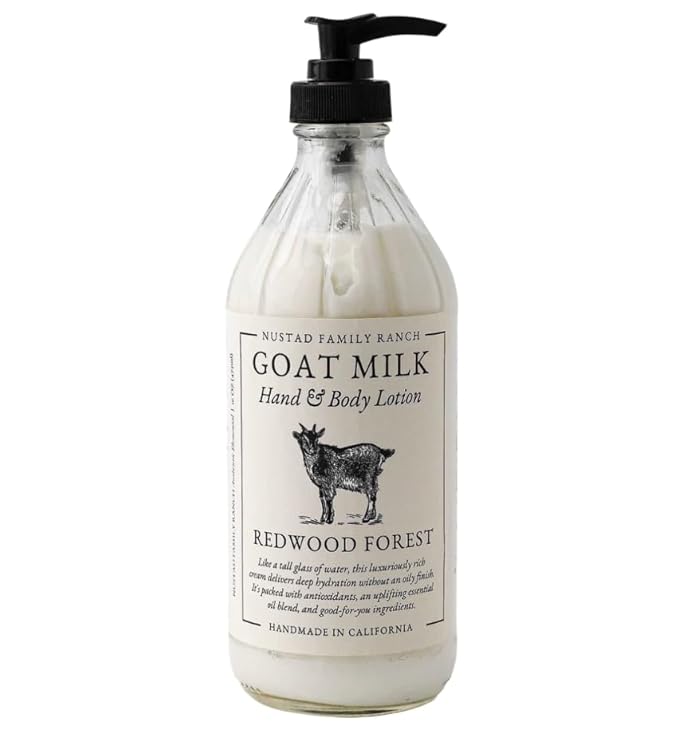 Goat Milk Body Lotion for Dry Sensitive Skin – Natural Moisturizer for Face, Hands & Body – Handmade, Fast-Absorbing, Lightweight, Non-Greasy – Multiple Scents (16oz, Redwood Forest)
