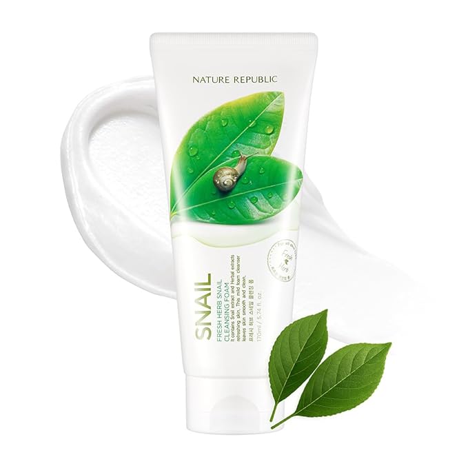 Nature Republic Fresh Herb snail cleansing foam Hydration & Moisturizing daily Makeup Remover, Nighttime Foaming Pore Cleansing aloe face wash,Korean Skin Care for All Skin Types 170ml / 5.74 fl Oz