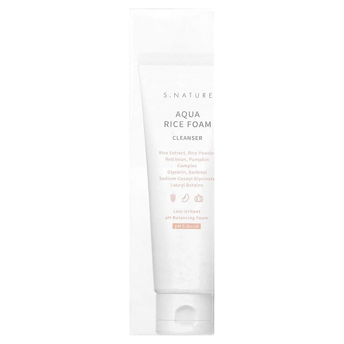 S.NATURE AQUA RICE FOAM CLEANSER | Facial Cleanser, Rice Extract Rice Powder Cleanser with Mild Cleansing, Glycerin,Vegan, Face Wash, Korean Skincareㅣ 80ml 2.7 Fl Oz