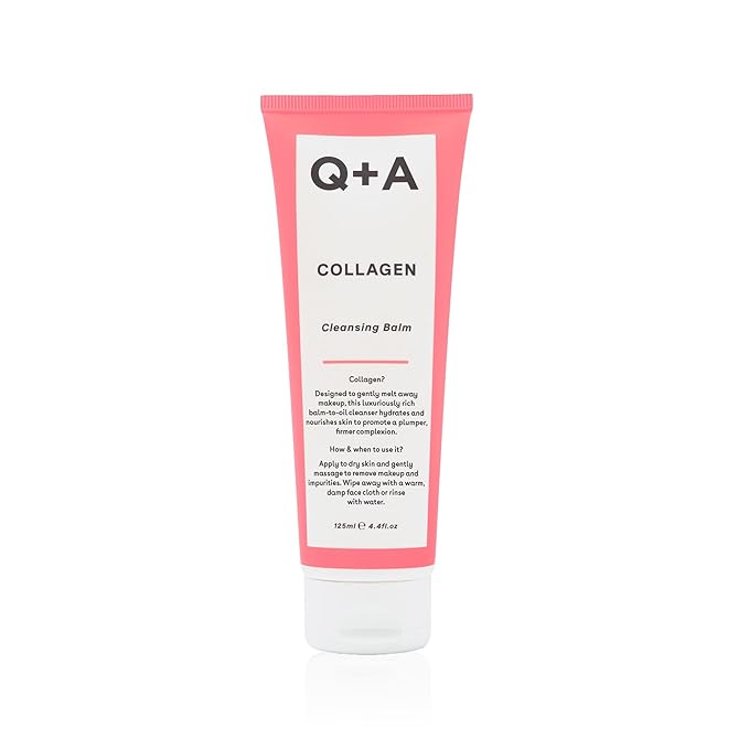 Q+A Collagen Cleansing Balm (125ml), Balm-to-Oil Face Cleanser, Makeup Remover with Squalane and Coconut Oil, Hydrating and Nourishing Face Wash, Promotes Plump and Supple Skin, Vegan Skincare