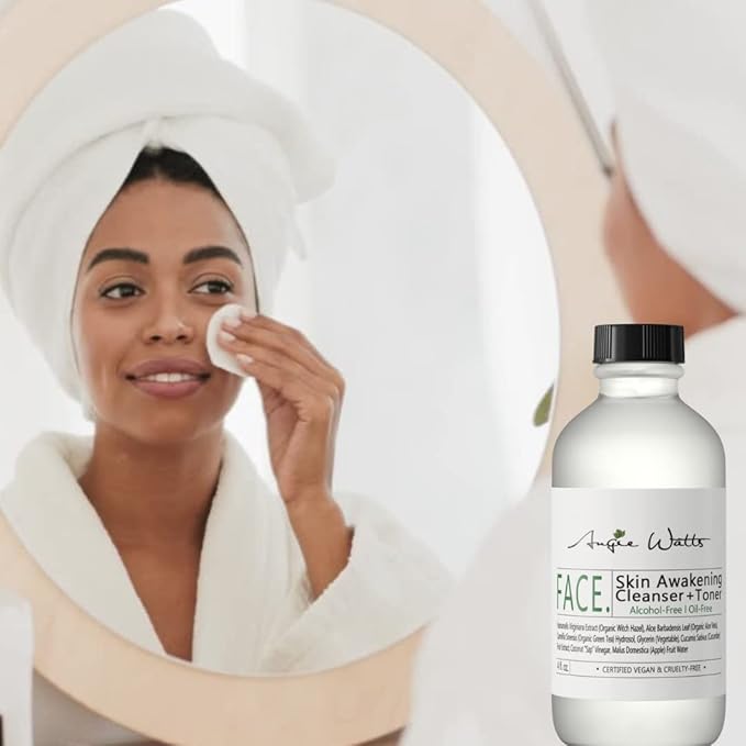 Angie Watts FACE. Skin Awakening Cleanser + Toner, 4oz - Alcohol-Free, Oil-Free Cleanser & Toner Duo | All Natural and Organic Ingredients, Vegan | Formulated with Organic Witch Hazel & Aloe