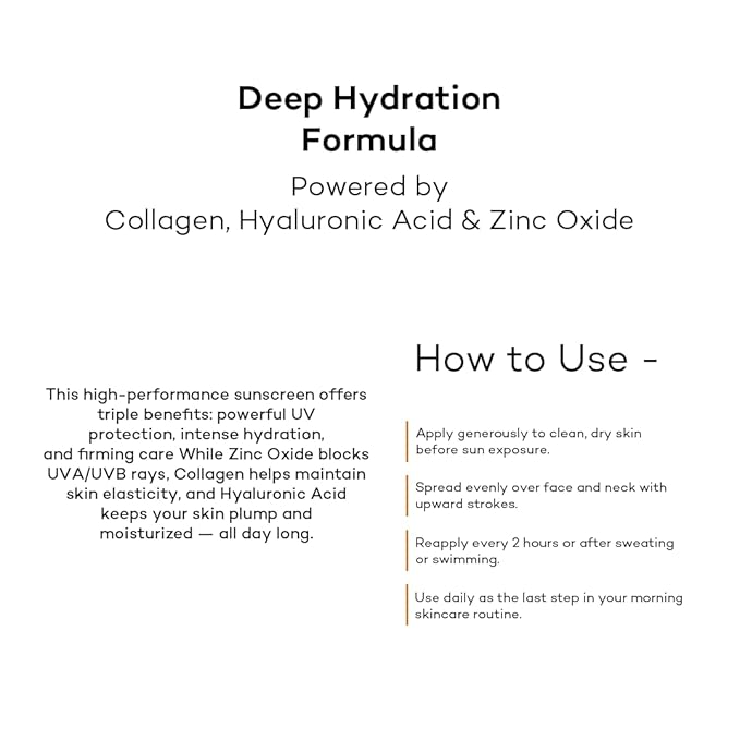 Aloe Vera, Collagen, Hyaluronic, Zinc Oxide, for oily and combination skin Sunscreen Cream, Water Resistant, Ultra-Violet Protection, Broad Spectrum SPF 50 Face and Body Lotion 4.23 fl. Oz.