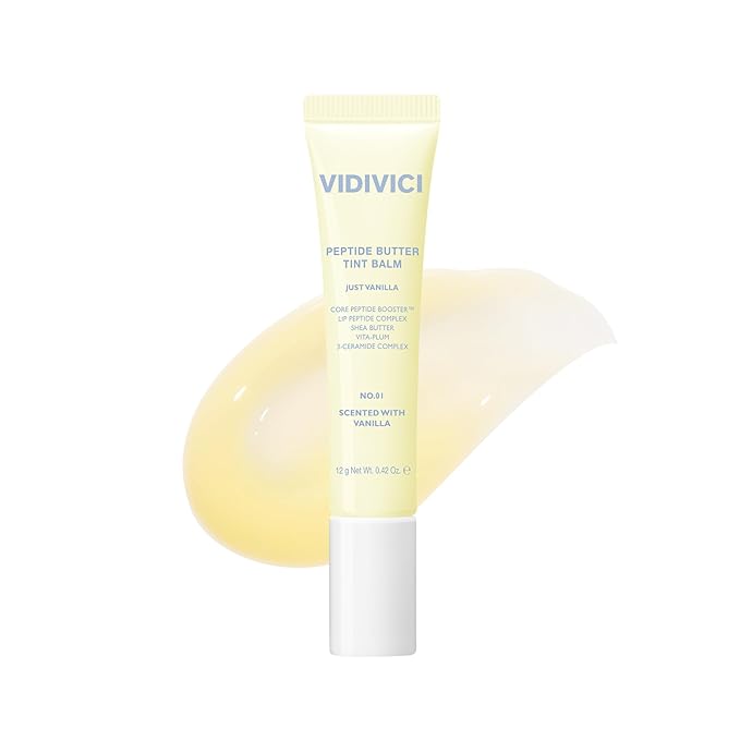 VIDIVICI Peptide Butter Tint Balm | 10 Color Variants, Moisturizing Lip Tint with Melting Peptide Complex™ & Sheer Tinted Glow - 01 JUST VANILLA (12g, 0.42Oz)