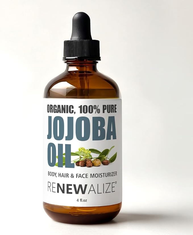 ORGANIC JOJOBA OIL - Cold Pressed, Unrefined in 4 oz Dark Glass Bottle with Dropper | An essential daily or night time moisturizer for face, skin, nails, lips, beard & hair