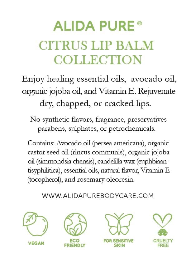 Citrus Lip Balm Collection, Vegan Set, Bees Wax Free, Coconut Oil Free, with Organic Jojoba and Avocado Oil, Vitamin E, Natural Moisturizer For Dry Cracked Lips, 3 Tube Set