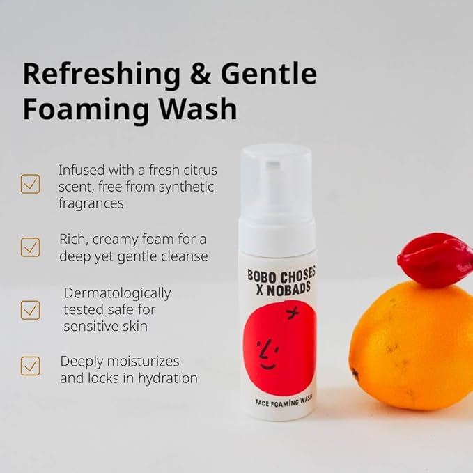 BOBO CHOSES x Foaming Face Wash – 94% Plant Based Gentle Cleanser for Sensitive Skin, Non Stinging to Eyes, Hydrating Daily Korean Skincare, Paraben Free Family Safe Clean Beauty
