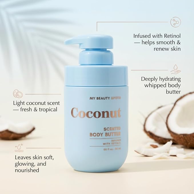 My Beauty Spot Scented Body Lotion for Women - Coconut Scented Body Butter, Natural Lotion for Women to Smell Good, Skin Moisturizer Infused with Retinol - Extra Large 510 ml