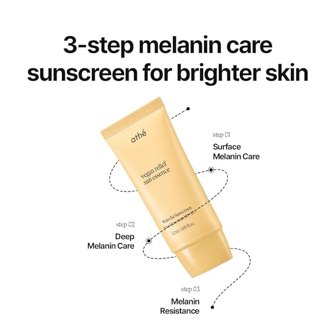 athé Vegan Relief Sun Essence SPF 50+ Broad Spectrum – Lightweight K-Beauty Sunscreen for Face & Neck, Multi-Vitamin Formula, No White Cast, Vegan & Clean, 1.69 fl oz