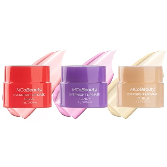 MCoBeauty Double Duty Lip Mask Deluxe Trio - Hydrating Lip Balm Set with Coconut Oil Vitamin E Hyaluronic Acid - Overnight Lip Mask Treatment for Dry Lips - Tinted Lip Care, Vegan Cruelty Free - 15g