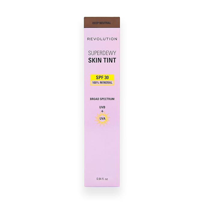Revolution Superdewy SPF 30 Skin Tint, Tinted Mineral Face Foundation, Buildable Coverage for Facial Glow, 12% Zinc Oxide, Vegan & Cruelty-Free, Deep Neutral