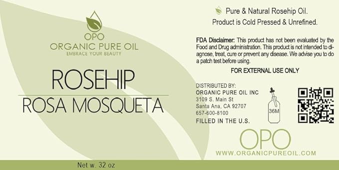 Rosehip Oil - 32 oz - Pure, Unrefined, Cold Pressed, Raw, Unfiltered, Virgin for Skin, Hair, Nails, Body, Face - For All Skin Types - Organic Pure Oil