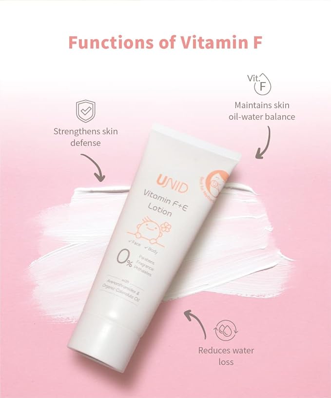 Vitamin F+E Lotion - Dry, Itchy Skin & Eczema Relief, Plant-Based, Soothes & Moisturizes, Strengthens Skin Barrier, Hypoallergenic Unscented, for Babies, Kids & Adults (0.85 Fl Oz)