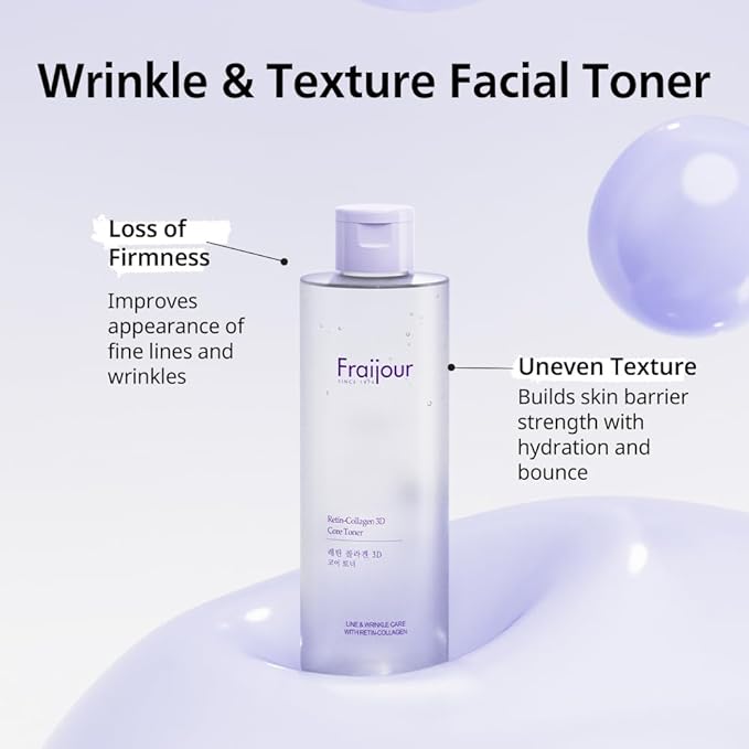 Fraijour Retin-Collagen 3D Core Toner – Anti-Aging Korean Toner with Bakuchiol, 7 Types of Collagen & Hyaluronic Acid, Firms Skin & Reduces Pores, Gentle for Sensitive Skin, 8.45 fl.oz.