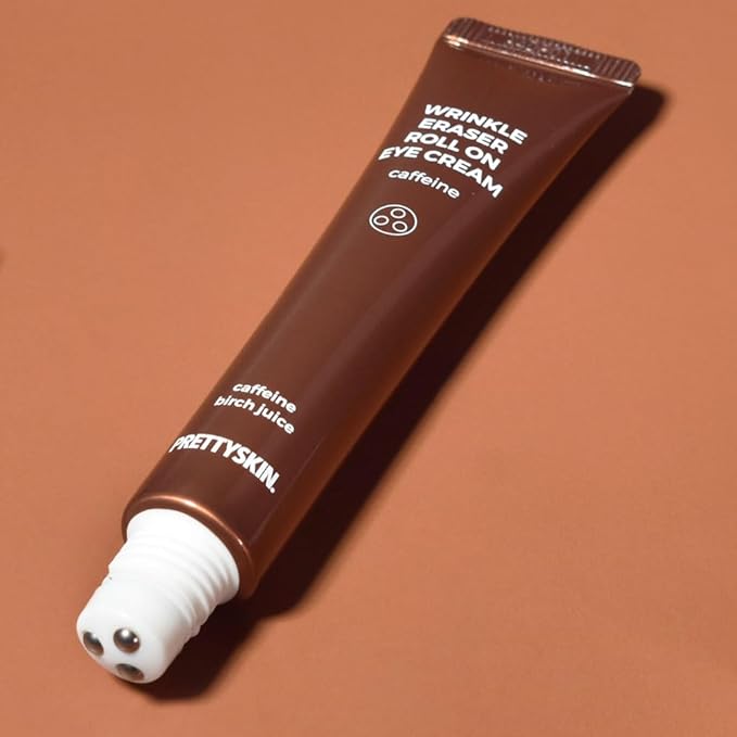 PRETTYSKIN Roll on Eye Cream with Caffeine and Stainless Steel ball Tip- Under Eye Roller Cream for Elasticity Wrinkles Puffiness Fine Lines-Korean eye cream 30ml/1.01fl.oz. (Caffeine)