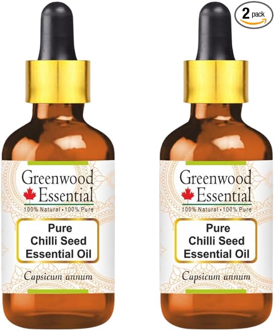Greenwood Essential Pure Chilli Seed Essential Oil (Capsicum annum) with Two Glass Droppers Steam Distilled (Pack of Two) 50ml X 2 (3.38 oz)