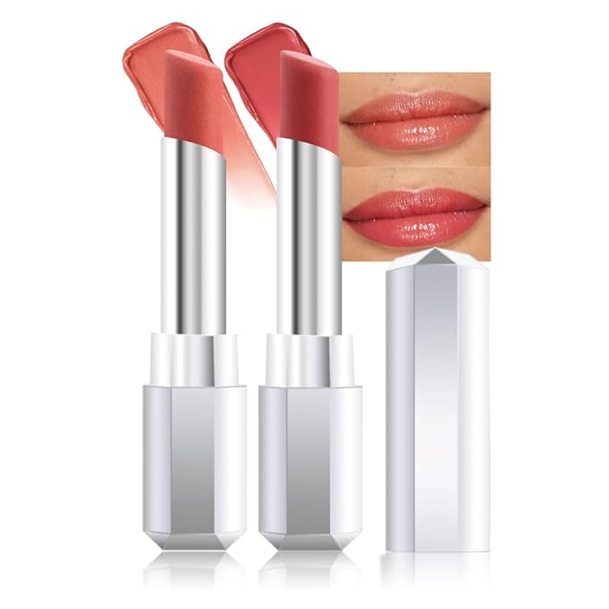 evpct 2Pcs Nude Honey Lipstick Tinted Lip Balm, Moisturizing Tinted Lip Oil Stick Lipstick for Older Women, Sheer Lightweight Hydrating Nourishing Shine Tinted Lip Balm Color Gloss Tint Stain