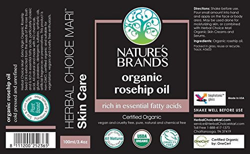 Herbal Choice Mari Organic Rosehip Oil; 3.4floz UV Glass