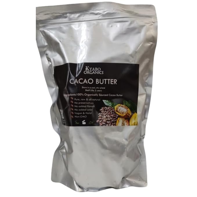 Raw Cocoa Butter, Natural & Unrefined, Utilized for Stretch Marks, Lip Balms, Body Butter, Non-Deodorized- 100% Pure, Fresh, from Organic Farm (5 lb)