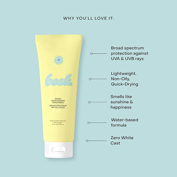 Bask Sunscreen Carry-on Kit: Travel Size Bundle with Beach and Travel Pouch | SPF 30 & 50 Sheer Moisturizing Sunscreen Lotion, Daily Invisible Gel SPF 40 Face Sunscreen, & Convenient Travel Pouch