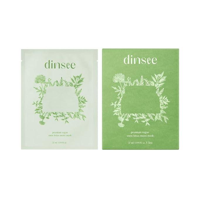 DINSEE Premium Vegan Snow Lotus Hyaluronic Mask Sheet- Hydrating and Moisturizing Sheet Masks, Quick Soothing, For All Skin Types, Korean Skin Care, 27ml × 5ea
