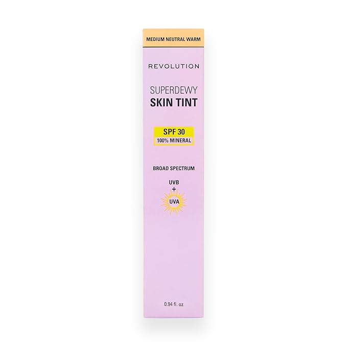 Revolution Superdewy SPF 30 Skin Tint, Tinted Mineral Face Foundation, Buildable Coverage for Facial Glow, 12% Zinc Oxide, Vegan & Cruelty-Free, Medium Neutral Warm