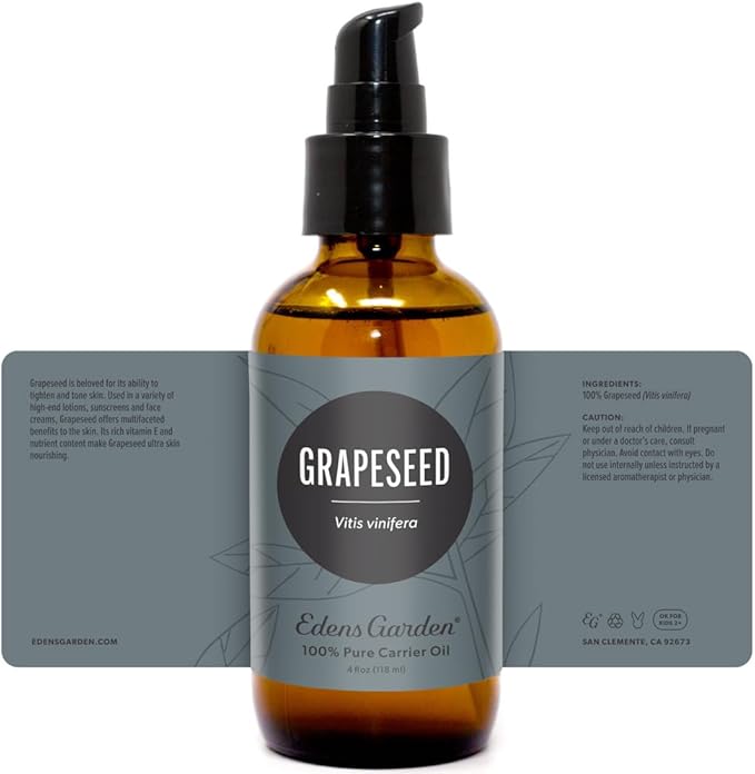 Edens Garden Grapeseed Carrier Oil- 100% Pure Premium Cold Pressed & Hexane Free, Natural Moisturizer For Body, Face, Sensitive Skin, Hair & Nails, Diluting Essential Oils & Massage 118 ml (4 fl oz)