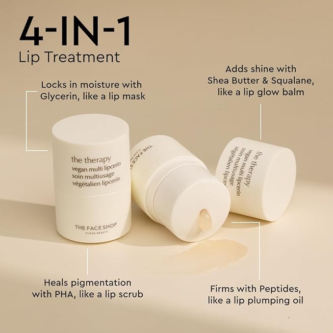 The Face Shop The Therapy Vegan Lip Butter, Moisturizing Lip Balm, Shea Butter & Sunflower Oil & Peptide, Lip Sleeping Mask for Sensitive Skin & Dry Cracked Lips, For Kids & Adults, Korean Skin Care