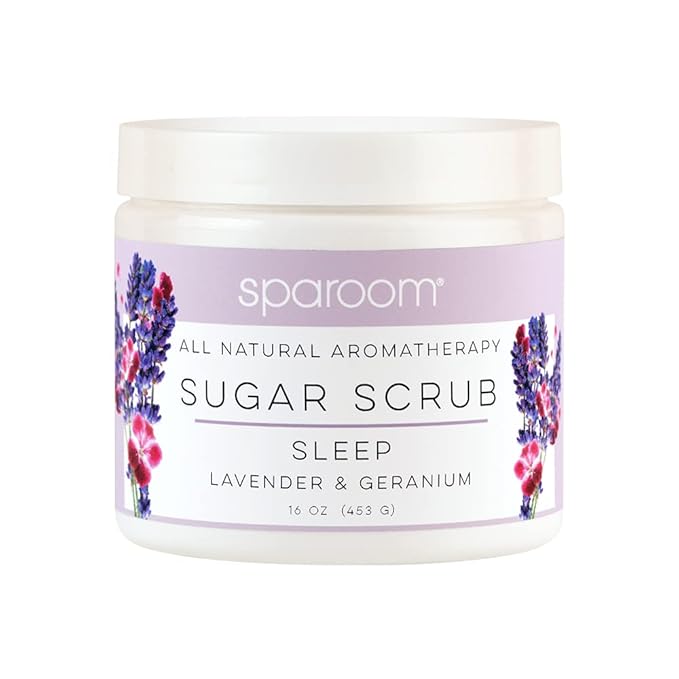SpaRoom All Natural Aromatherapy Shea Butter and Raw Sugar Hydrating and Exfoliating Body Scrub, 16 oz, Sleep- Lavender and Geranium Essential Oils
