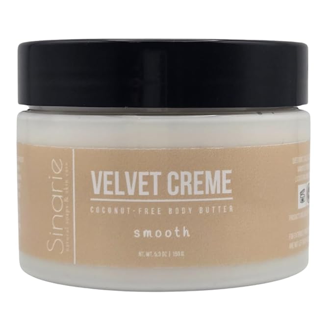 Sinarie Coconut-Free Body Butter | Luxurious Hydration with Shorea Butter, Evening Primrose Oil, Argan & Moringa Oil | Non-Greasy, Natural Ingredients | For Sensitive Skin (5.3 oz., Velvet Crème)