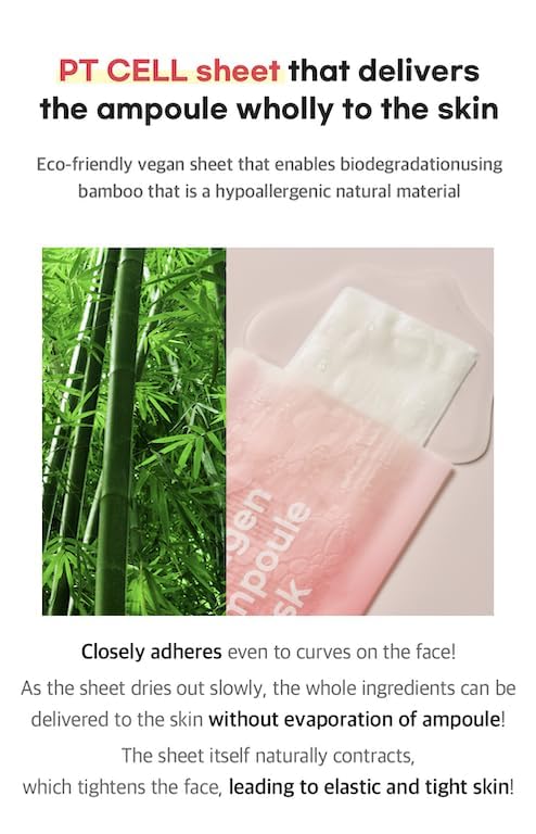 freemay Pink Collagen Ampoule Mask 27ml (0.91 fl oz) × 10 Sheets – Plant Collagen & Peptide Complex, Deep Hydration & Elasticity, Vegan Eco-Friendly Sheet