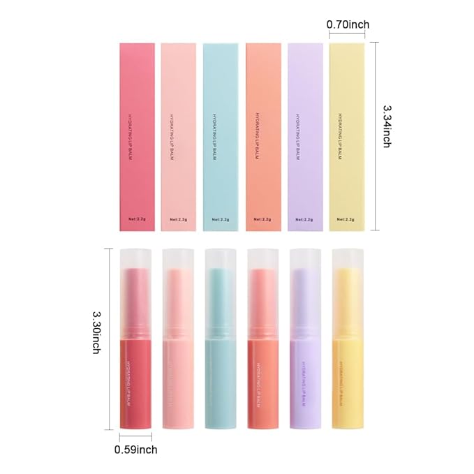 Nourishing Lip Balm for Dry & Chapped Lips, 6Pcs Ideal Lipstick Primer for Women, Deep Moisturization Chapstick, Vegan Tinted Lip Balm, Hydrating, Fall Winter Lip Care