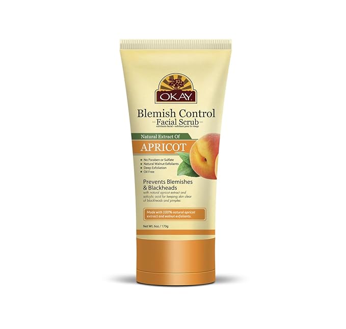 OKAY Oil Control Facial Scrub Exfoliator - Exfoliating Face Wash, Face Scrub for Women and Men, Moisturizing and Brightening, Leaves Skin Smooth and Clean, Paraben Free - Apricot, 6 Oz (Pack of 1)