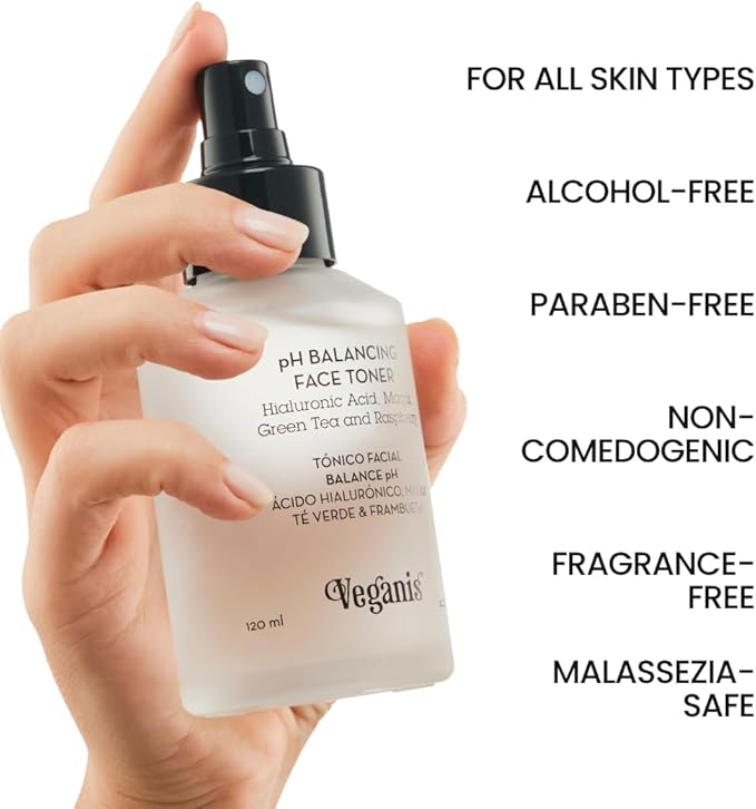 PH Balance Face Toner Spray with Hyaluronic Acid, Green Tea & Raspberry — Hydrating Pore Minimizer Mist for Sensitive Skin, 4.22 Fl Oz