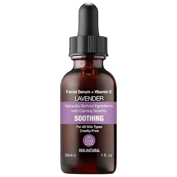 Purifect Lavender Soothing Botanical Facial Oil Serum - Calming Moisturizer with Vitamin E & Squalane, Infused with Botanical Oils to Rejuvenate, Cleanse & Hydrate Skin Naturally - 1 fl oz