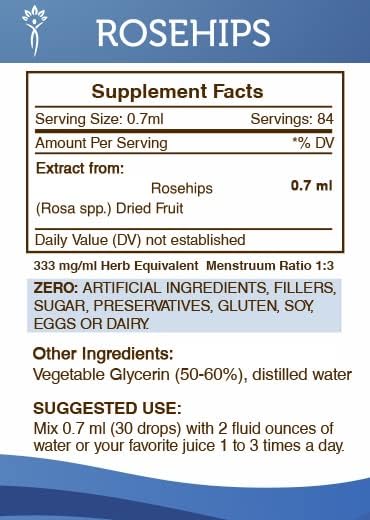 Secrets of the Tribe Rosehips Tincture Alcohol-Free Extract, Rosehips (Rosa spp.) Dried Fruit 2 oz
