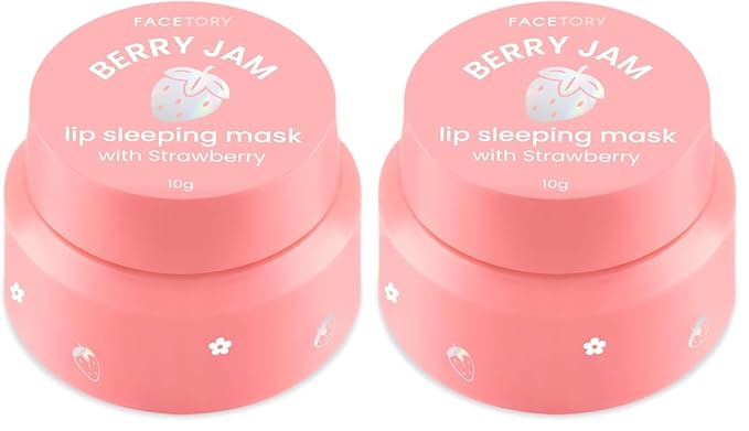 FaceTory Berry Jam Lip Sleeping Mask with Strawberry Fruit Extract and Shea Butter - for Softer Lips, for Dry, Cracked, and Chapped Lips, Moisturizing, Protecting, Nourishing - 10g (Pack of 2)