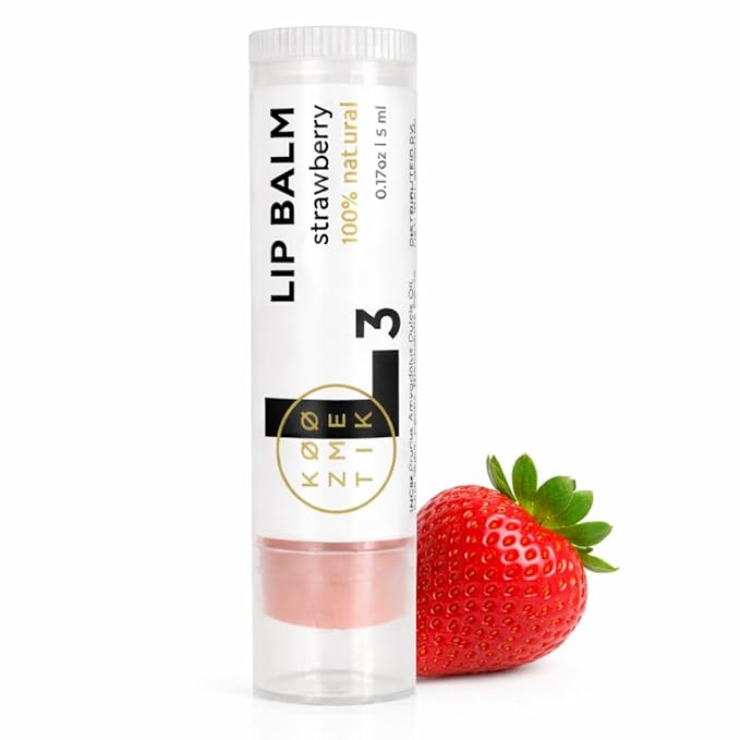 Strawberry Lip Balm | Natural Lip Balm & Moisturizer with Shea Butter, Cocoa Butter, Beeswax & Almond Oil | Hydrating Lip Care for Soft, Smooth & Healthy Lips | L3 KØØZMETIK