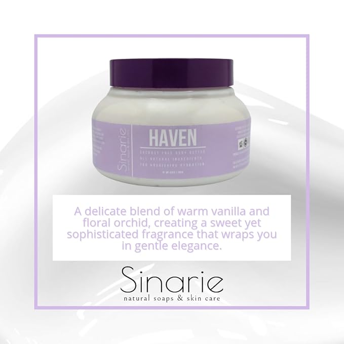 Sinarie Coconut-Free Body Butter – Ultra-Nourishing Moisturizer with Mango Butter, Avocado Oil & Jojoba Oil – Hydrating & Non-Greasy Lotion for Sensitive Skin (8 oz., Haven)