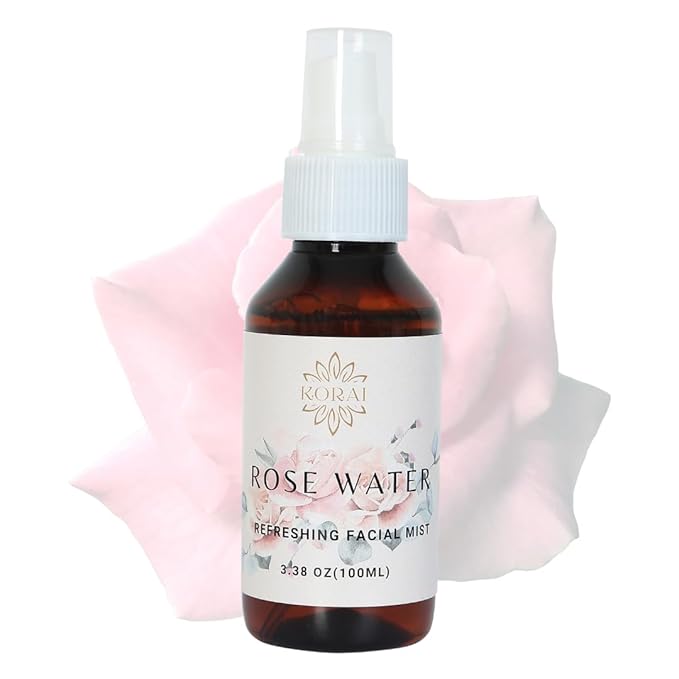 KORAI Facial Rose Water Spray 3.38oz (100 ml) 100% Natural Rose, All Skin Types for Face and Body, Made Without Dyes or Alcohol, Hypoallergenic, Vegan, Cruelty Free