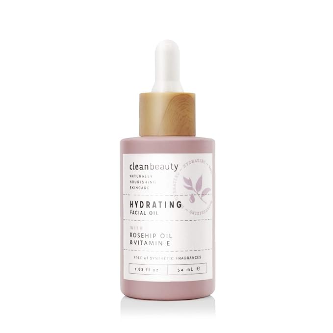Clean Beauty Hydrating Rose Petal Facial Oil with Rosehip Oil & Vitamin E, Reduce Fine Lines & Dark Spots, Moisturize & Nourish, USA Made (1.83 fl oz)