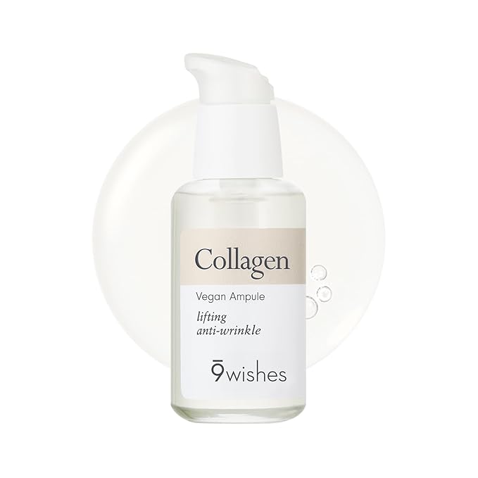 9wishes Vegan Collagen Ampule - Multi-Peptide Face Serum with Copper Peptide & Collagen for Firming, Plumping & Skin Elasticity, Korean Skincare - 30ml /1 .01 fl.oz.