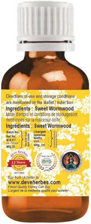 dève herbes Sweet Wormwood Essential Oil (Artemisia annua) Pure | Non-Sticky | Non-Greasy | Lightweight | Men & Women | All Skin Types | Steam Distilled 10ml (0.33 oz)