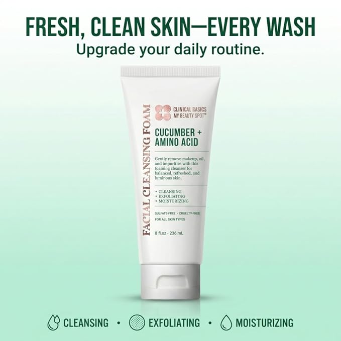 My Beauty Spot Cucumber + Amino Acid Facial Cleansing Foam, Gentle Foaming Face Wash for Moisturizing & Refreshing Skin, 8 oz