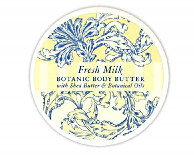 Greenwich Bay Trading Co. Scented Botanic Body Butter - Luxurious Hydration with Shea & Cocoa Butter, Enriched with Vitamin E - 8 Ounce Tub (8 oz., Fresh Milk)